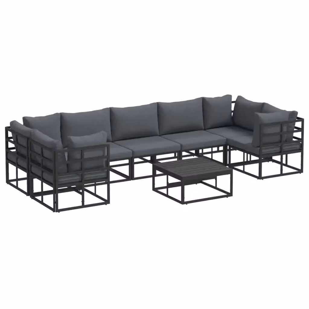 Set Divano da Giardino a L vidaXL da 8 Posti in Alluminio Antracite con Cuscini Inclusi – 2