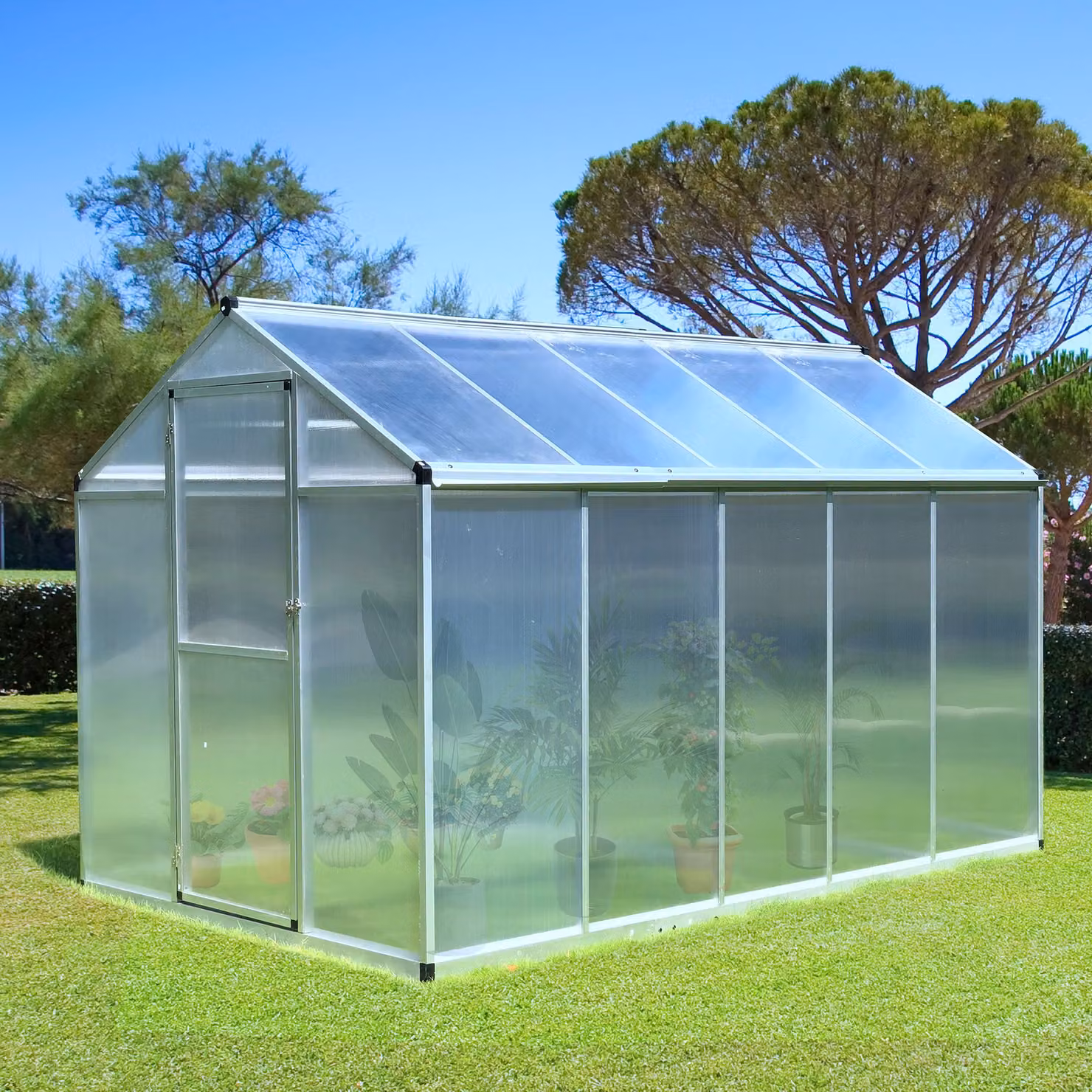 Serra da giardino Outsunny in alluminio e policarbonato trasparente da 5,5 m² con finestra e serratura – 2