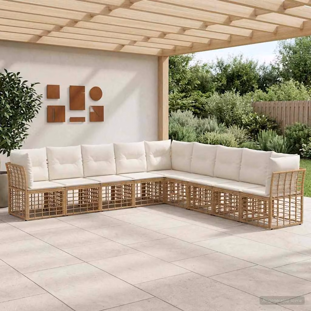 Set di divani da esterno a L vidaXL in stile moderno con struttura in metallo e cuscini inclusi, colore beige e marrone