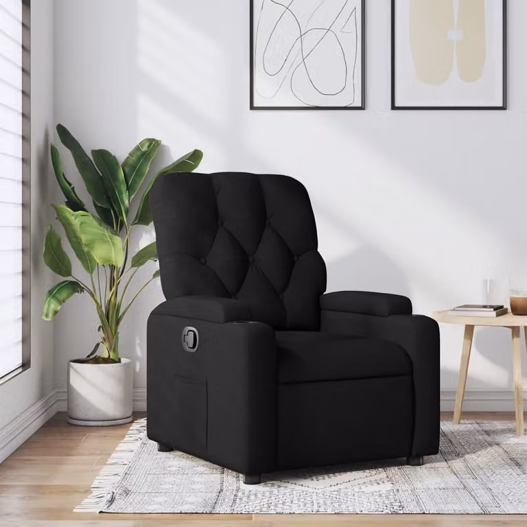 vidaXL Poltrona Reclinabile Relax in Tessuto Nero con Braccioli e Meccanismo Manuale