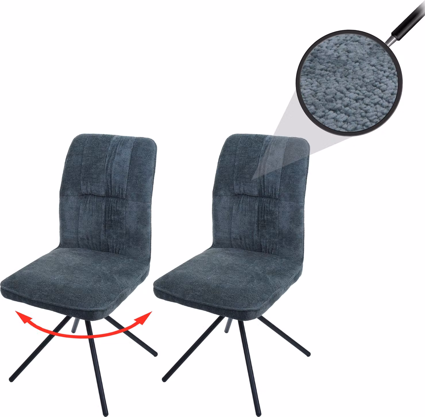 Set di 2 sedie da pranzo modello HWC-N99, sedie da cucina, girevoli con sistema di ritorno automatico, rivestite in tessuto chenille (340g/m²), colore blu-verde