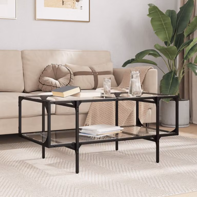 Set di 2 tavolini moderni vidaXL con piano in vetro trasparente e struttura nera L/P/H: 98,5 x 50 x 45 cm