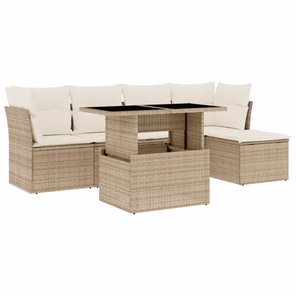 Set Divano da Giardino a L vidaXL in Polyrattan con Cuscini Beige e Tavolino da Esterno 6 pz – 2