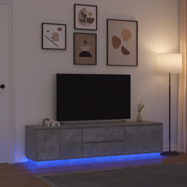 Mobile Porta TV vidaXL con Luci LED Grigio, L 193,5 cm x P 41 cm x H 50 cm