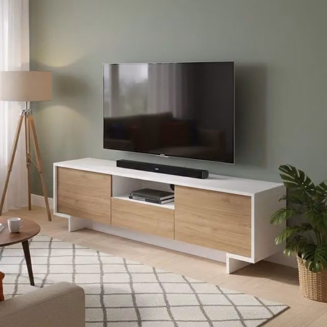 Atina, Mobile Porta tv un Cassetto Made in Italy, 170x42x48h cm Bianco