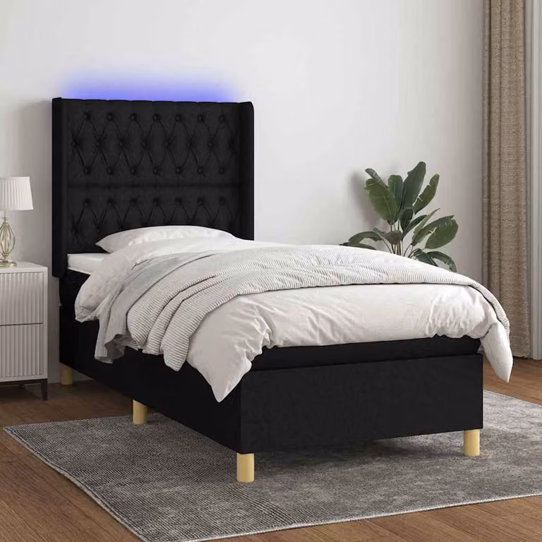 Letto a Molle con Materasso vidaXL con Illuminazione LED e Porta USB, Nero, L/P/H: 80 x 200 x 83 cm