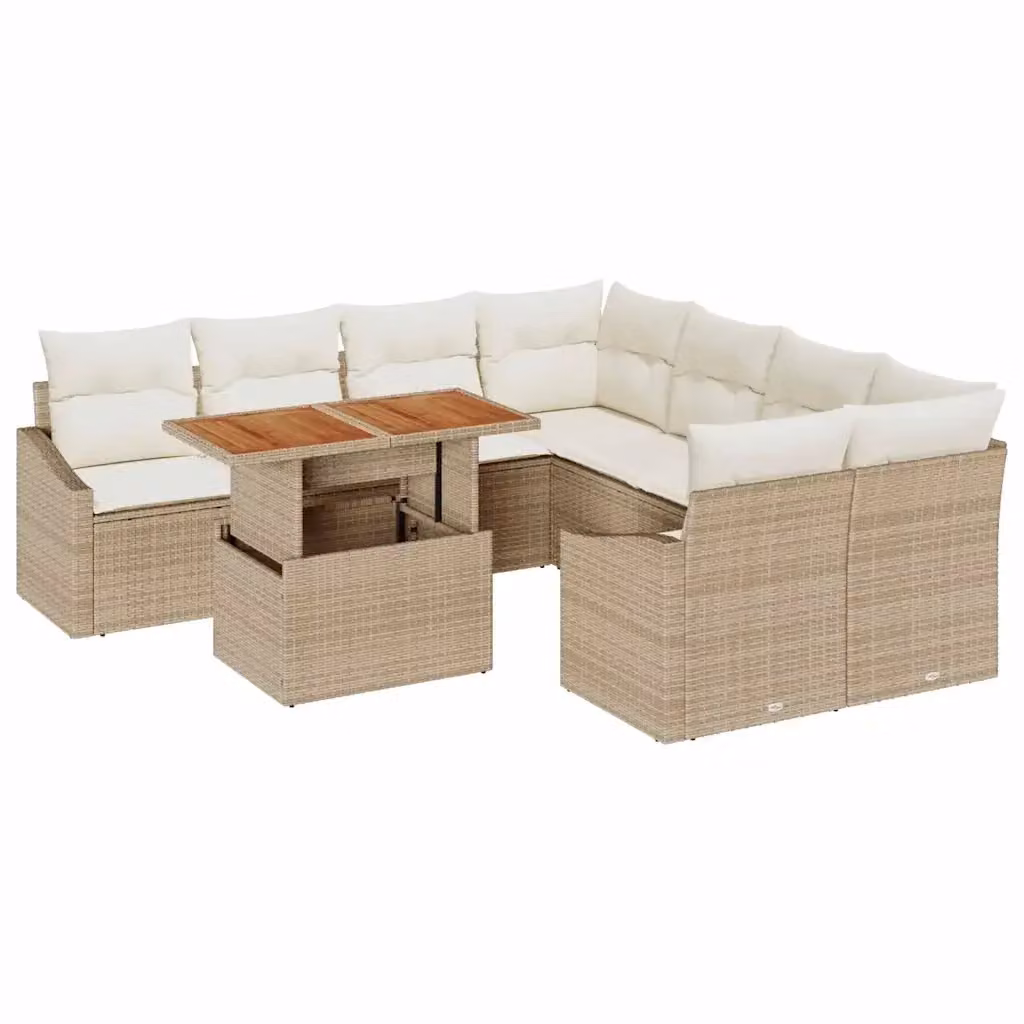 Set Divano da Giardino vidaXL 9 Pezzi Beige con Cuscini e Tavolino in Rattan e Metallo – 2