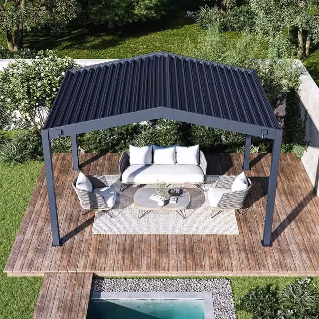 Pergola moderna a doppia falda OMBREA in alluminio, colore antracite, L: 4 m, P: 3 m
