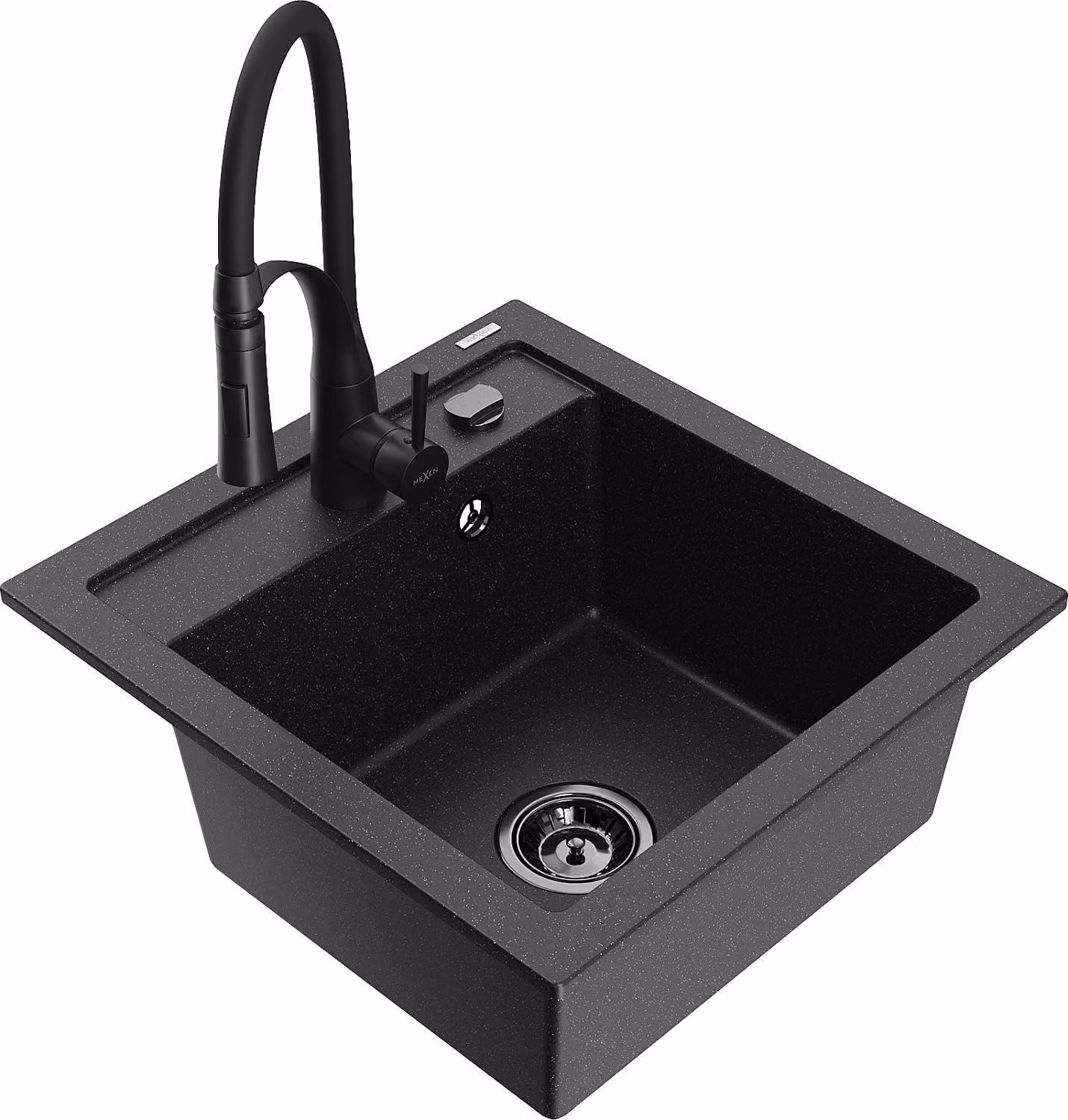 Mexen Vito lavello da cucina granitico 1-vasca con miscelatore Aster, nero/argento metallico- 6503-73-73450-70-B