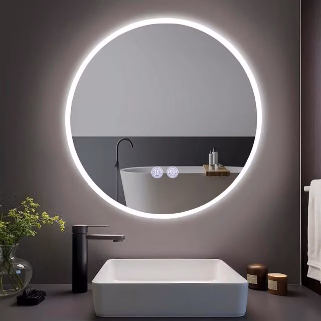 ZMH Specchio da Bagno Rotondo in Vetro Bianco con LED Dimmerabile e Comando Touch