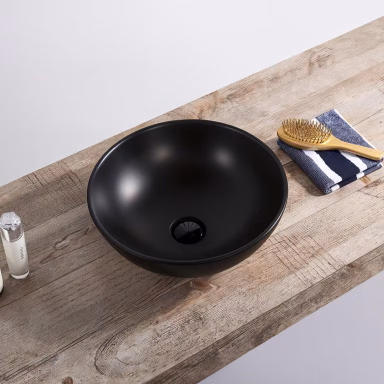 Lavabo da appoggio nero opaco in Vetroceramica, senza foro per il rubinetto