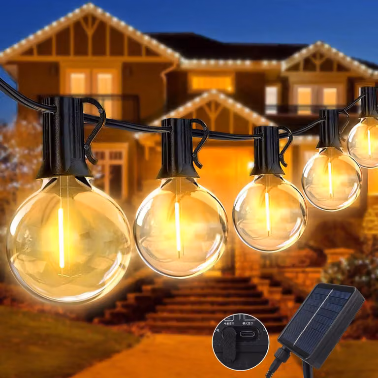 Catena luminosa solare, 12 metri, 20 LED, grado di protezione IP65, 8 modalità, luce bianco caldo