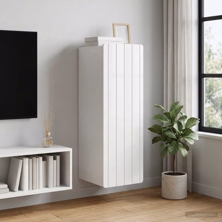 Mobiletto a muro moderno vidaXL in MDF bianco lucido L/P/H: 33 x 34,5 x 94 cm