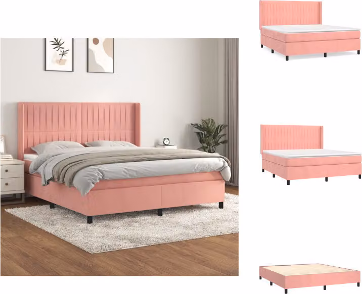 vidaXL Letto a molle con materasso rosa 180x200 cm in velluto - Letti e strutture letto