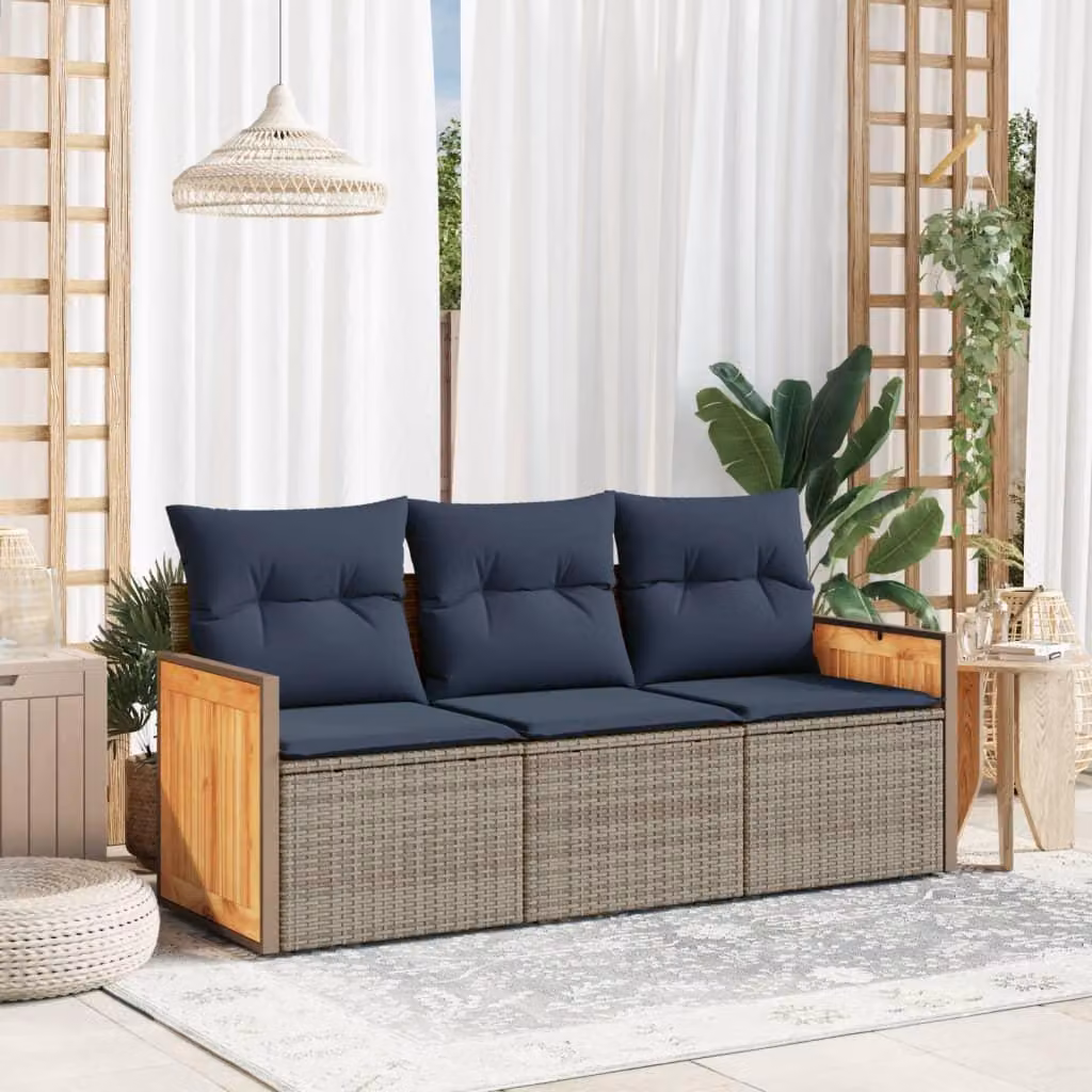 Maison Exclusive - Set divano da giardino a 3 pezzi con cuscini, grigio, polyrattan
