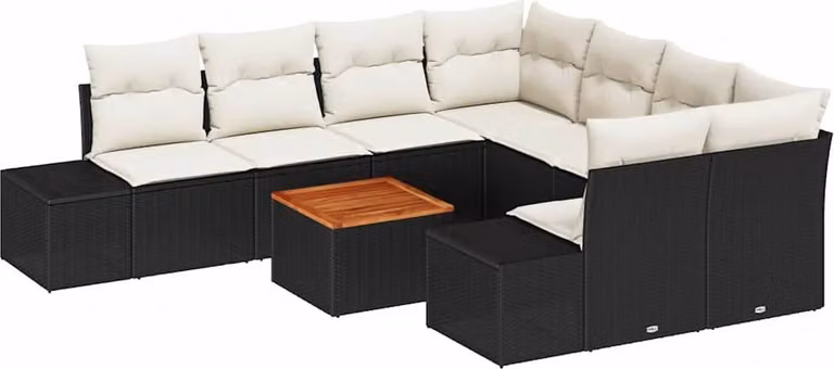 Set Divano da Giardino 9 pcs Nero e Crema polyrattan