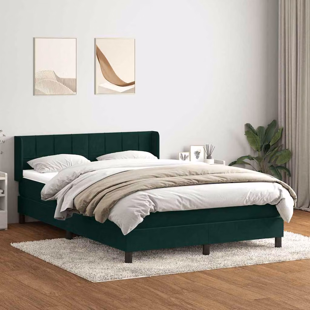 vidaXL Giroletto a Molle con Materasso in Velluto Verde e Bianco L/P/H: 163 x 223 x 200 cm