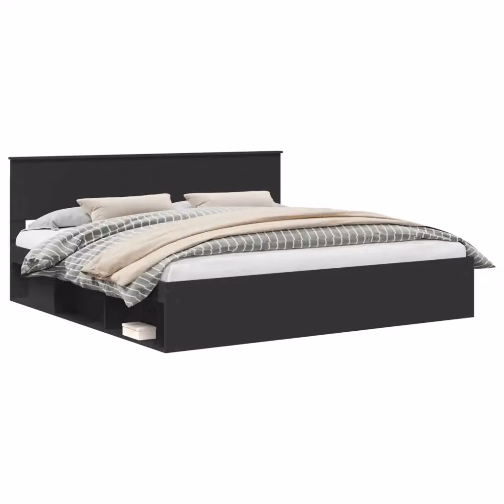 Struttura del letto vidaXL in pino massello nero con doghe in legno L/P/H: 200 x 200 x 210 cm – 2