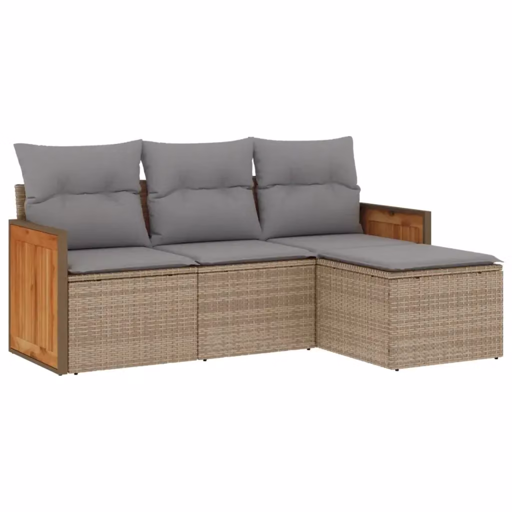 vidaXL Set Divano da Giardino 4 pz a L in Polyrattan con Cuscini Beige e Grigio – 2