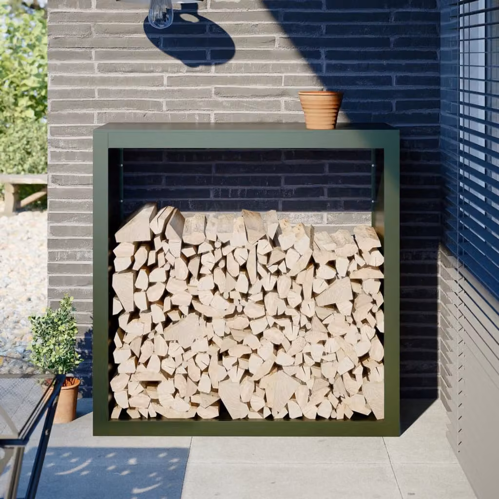 Rastrelliera per legna da ardere vidaXL in acciaio, colore verde, L 100 cm x P 40 cm x H 100 cm
