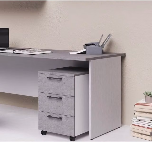 Cassettiera da ufficio moderna IPERBRIKO in MDF color cemento con ruote e serratura