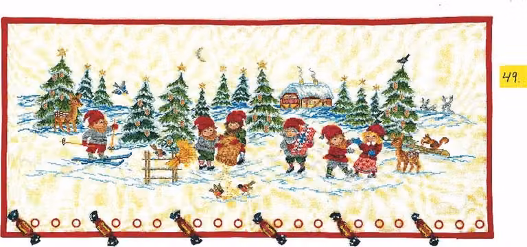 Eva Rosenstand, set da appendere a punto croce "Calendario dell'Avvento, elfi nella neve", schema contato, 40x95cm