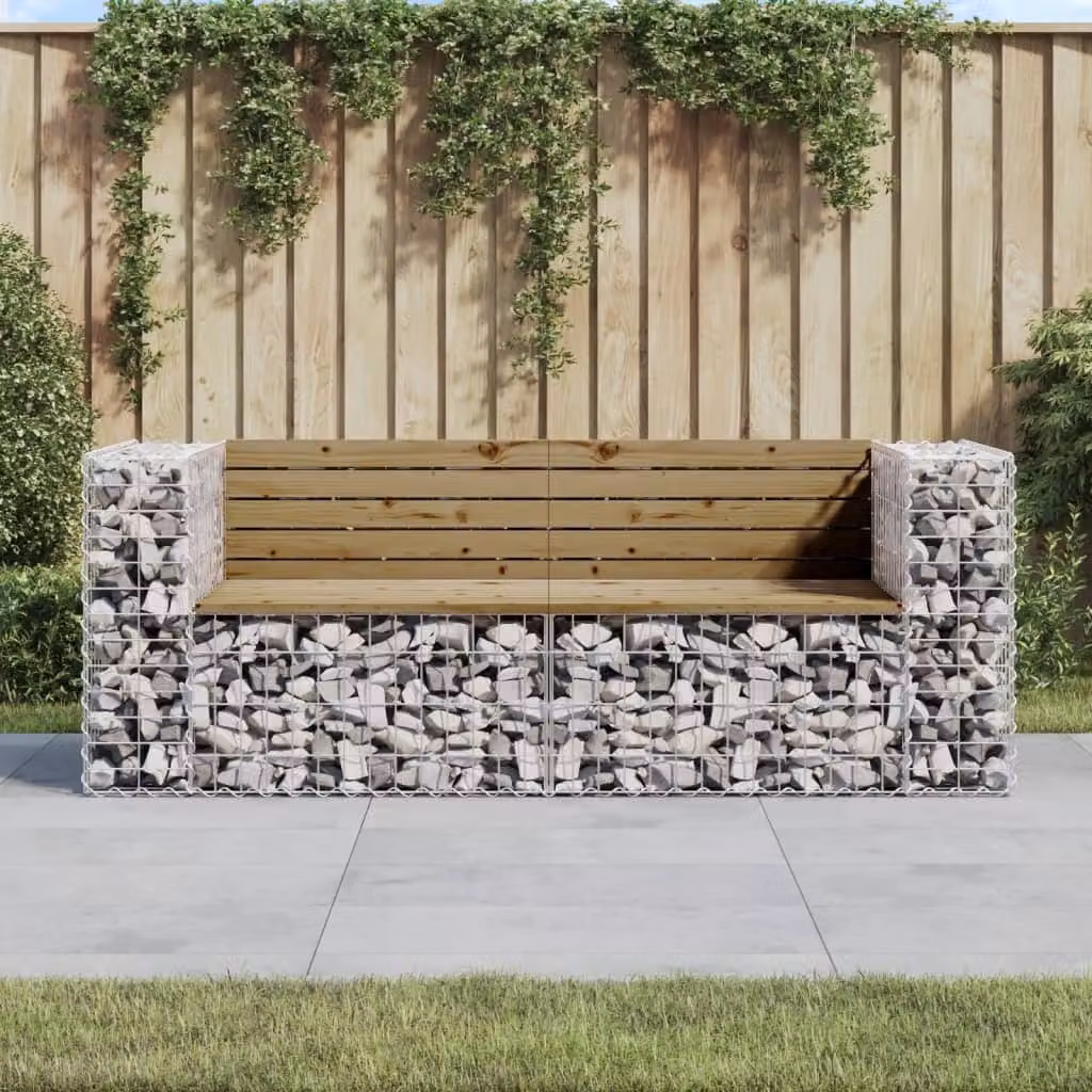 The Living Store Panchina da giardino Gabion 184x71x65,5 cm in legno di pino impregnato