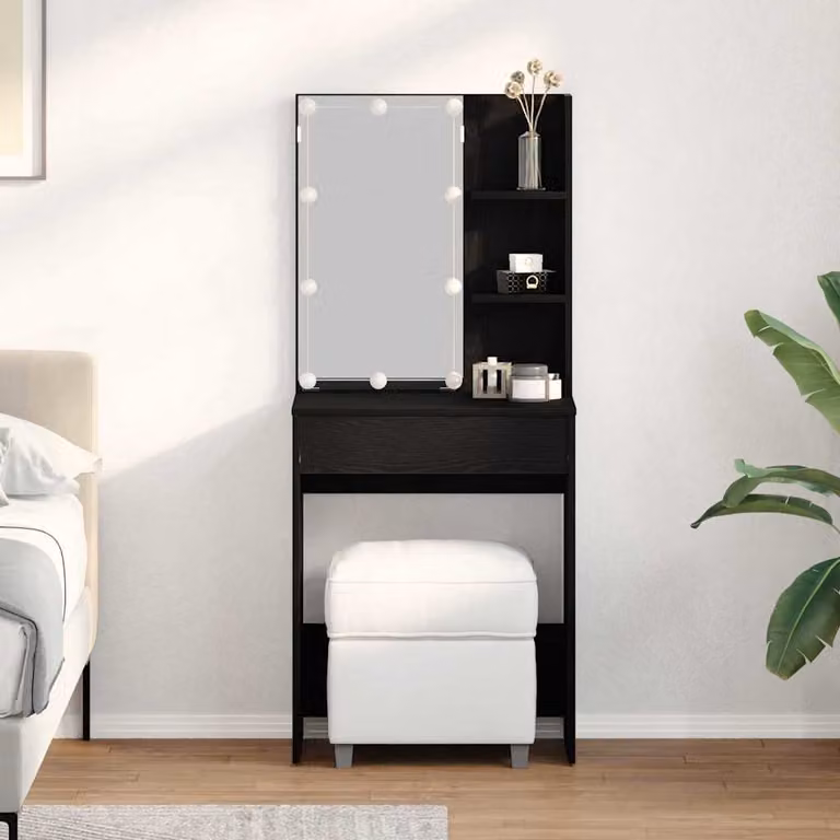 vidaXL Tavolo da Trucco Moderno Nero in Rovere e MDF L/P/H: 60 x 40 x 140 cm