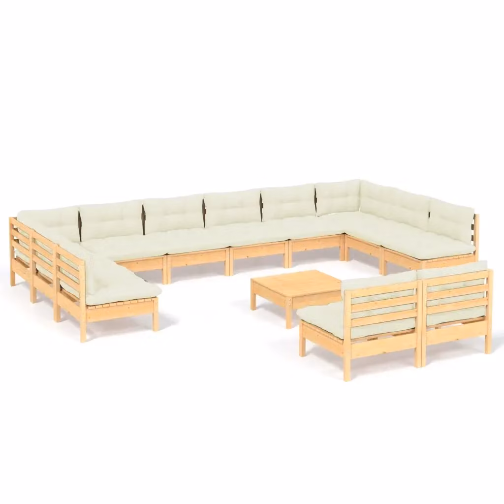 Set di divani da giardino vidaXL a forma di U in legno massello di pino con cuscini beige composto da 13 pezzi – 2