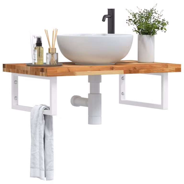 vidaXL Ripiano a Parete per Lavabo in Accacia e Metallo, Bianco e Marrone