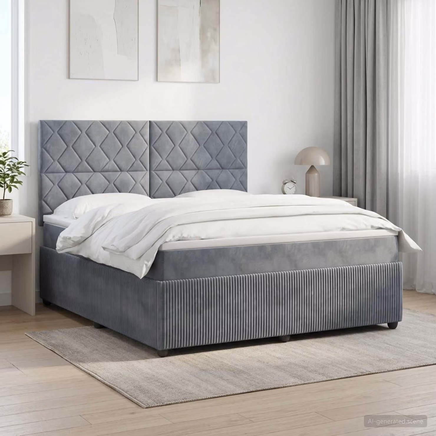 Letto box spring con materasso vidaXL in tessuto grigio e bianco, con molle a tasche, L 140 x P 200 cm