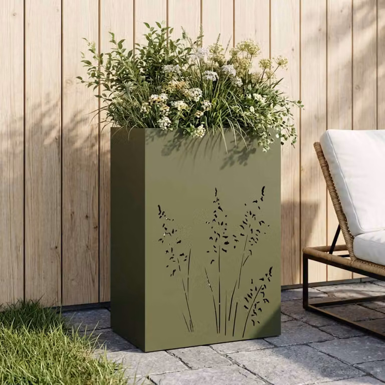 vidaXL Vaso da giardino in metallo Verde, L: 50 cm, P: 30 cm, H: 75 cm