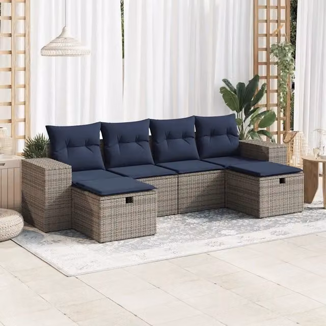 Set Divano da Giardino 6 pz con Cuscini Grigio in Polyrattan 3325727