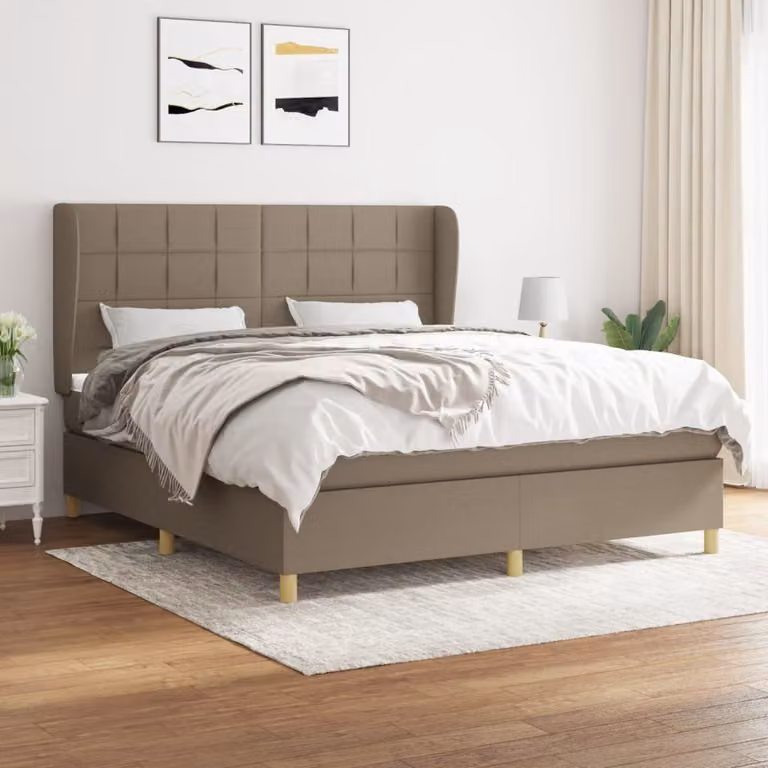The Living Store Letto a molle con materasso Taupe 180x200 cm in tessuto