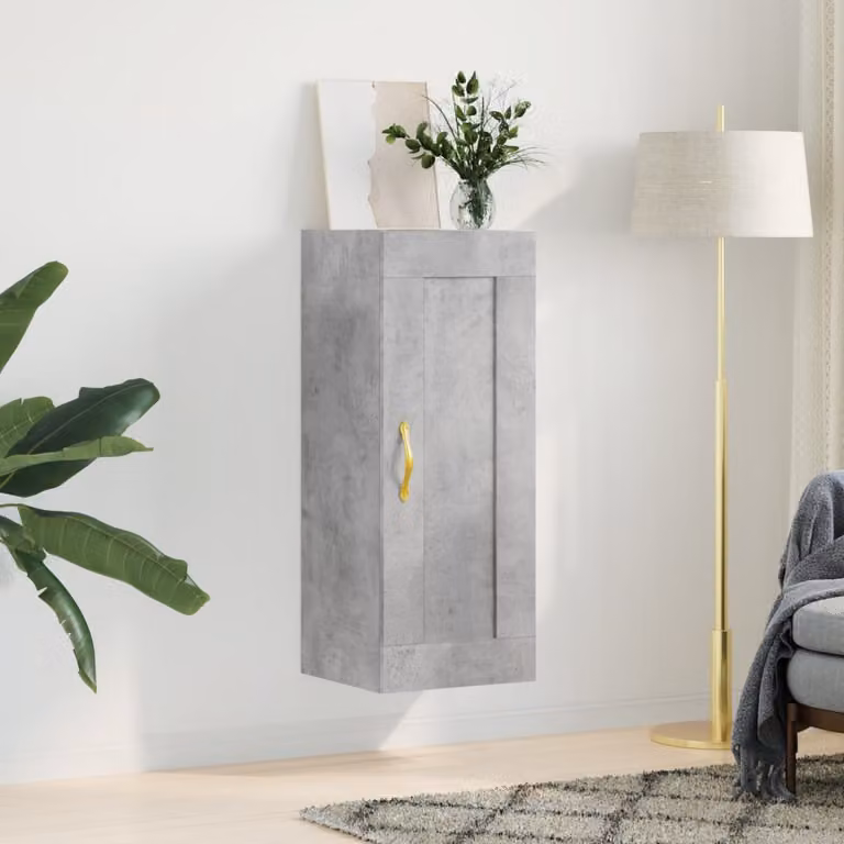 Mobile a parete vidaXL in legno multistrato e metallo, colore grigio cemento, L/P/H: 34,5 x 34 x 90 cm