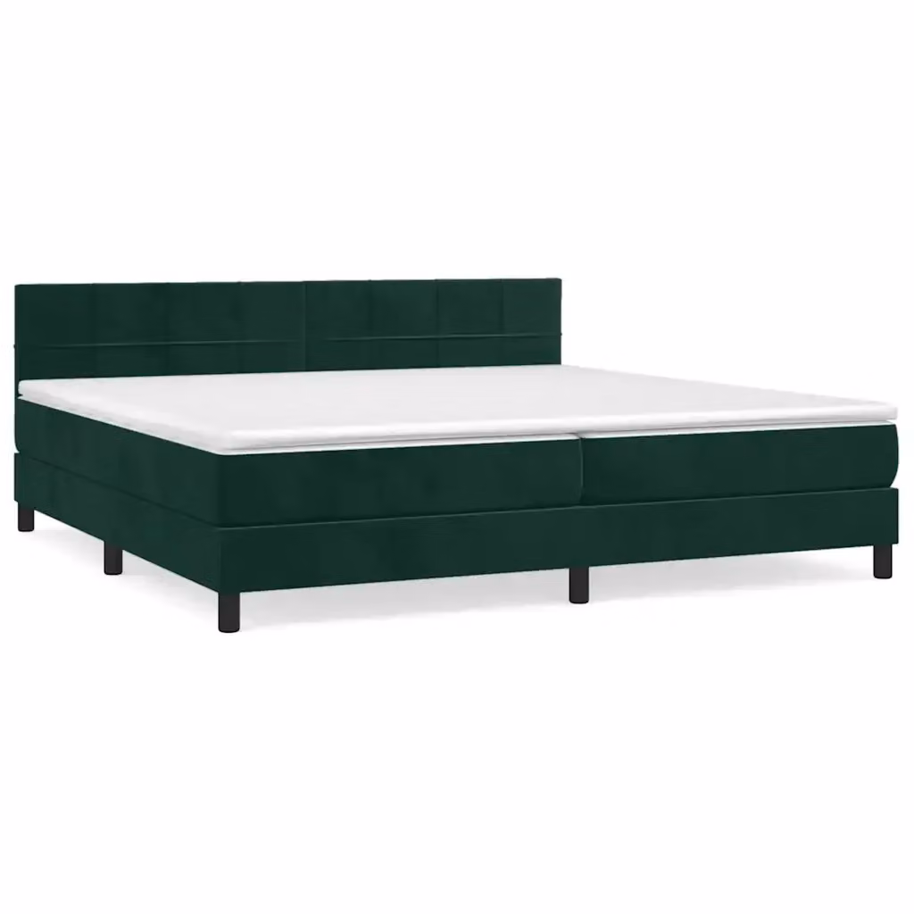 Letto Ibrido vidaXL con Giroletto a Molle e Materasso in Velluto Verde Scuro e Bianco L/P: 200 x 200 cm – 2