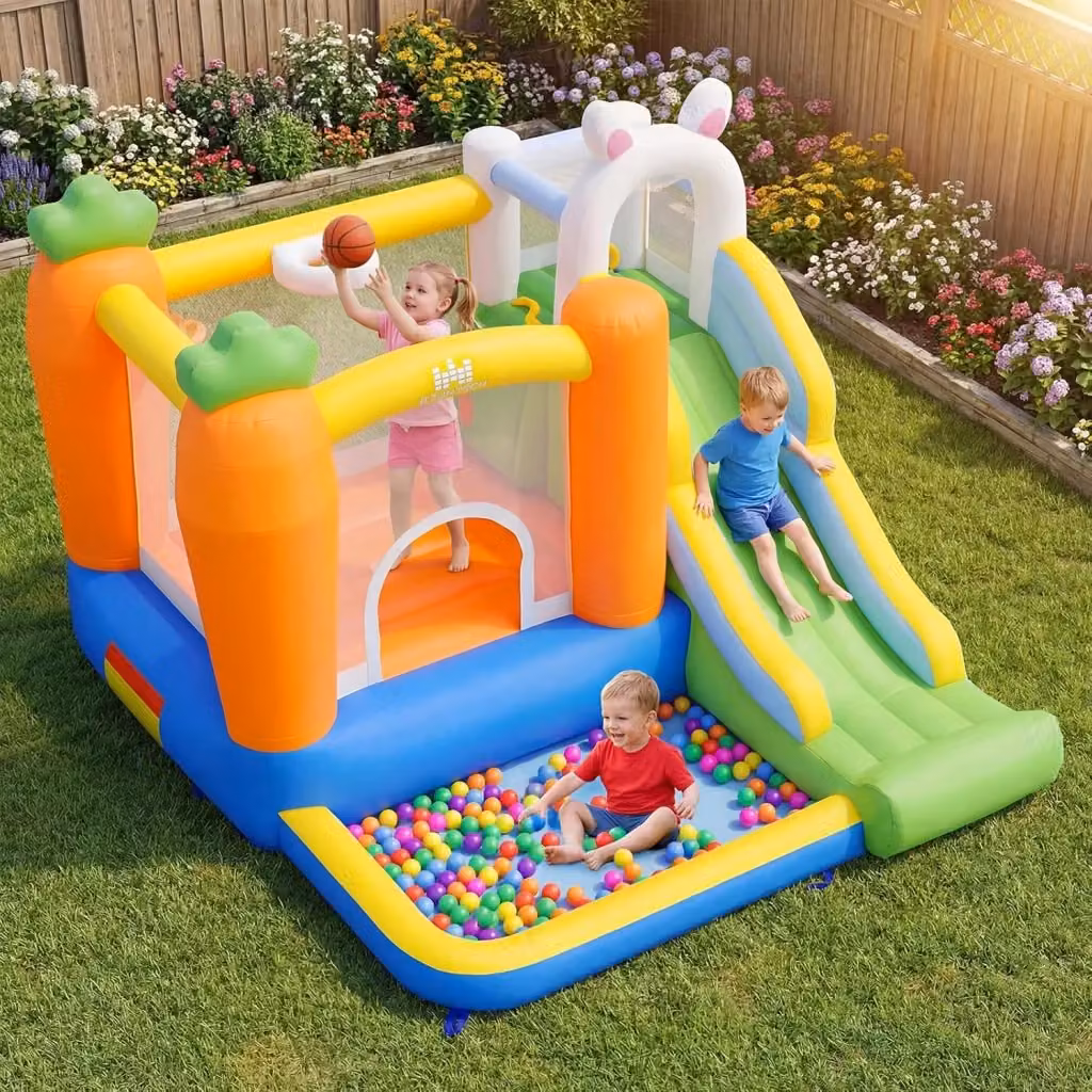 Castello Gonfiabile Costway Multicolore con Scivolo, Trampolino, Parete da Arrampicata, Canestro e Piscina con 50 Palline per Interno ed Esterno – 2