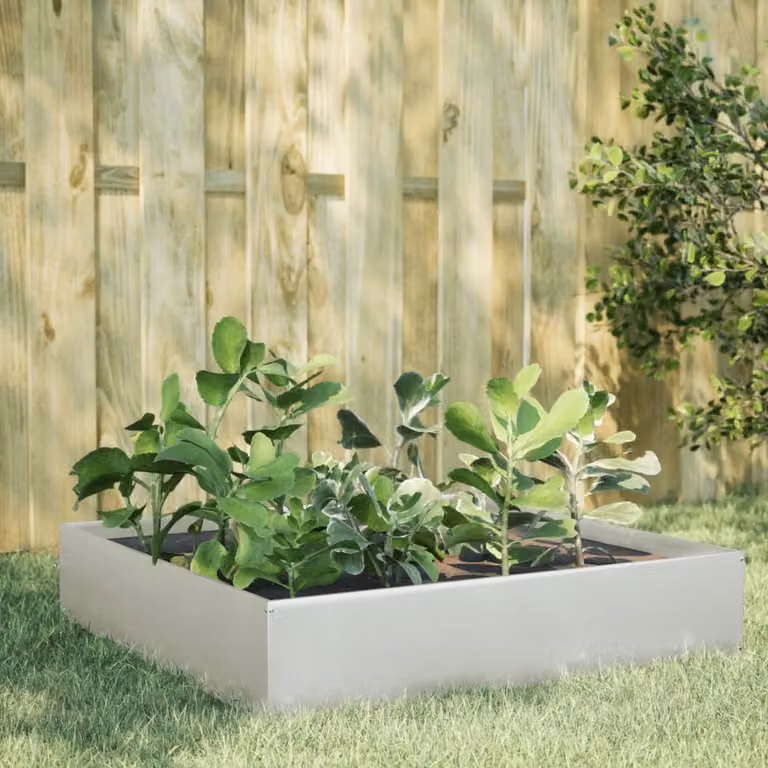 Fioriera Rialzata da Giardino vidaXL in Acciaio Inox Argento L: 100 cm, P: 100 cm, H: 33,5 cm