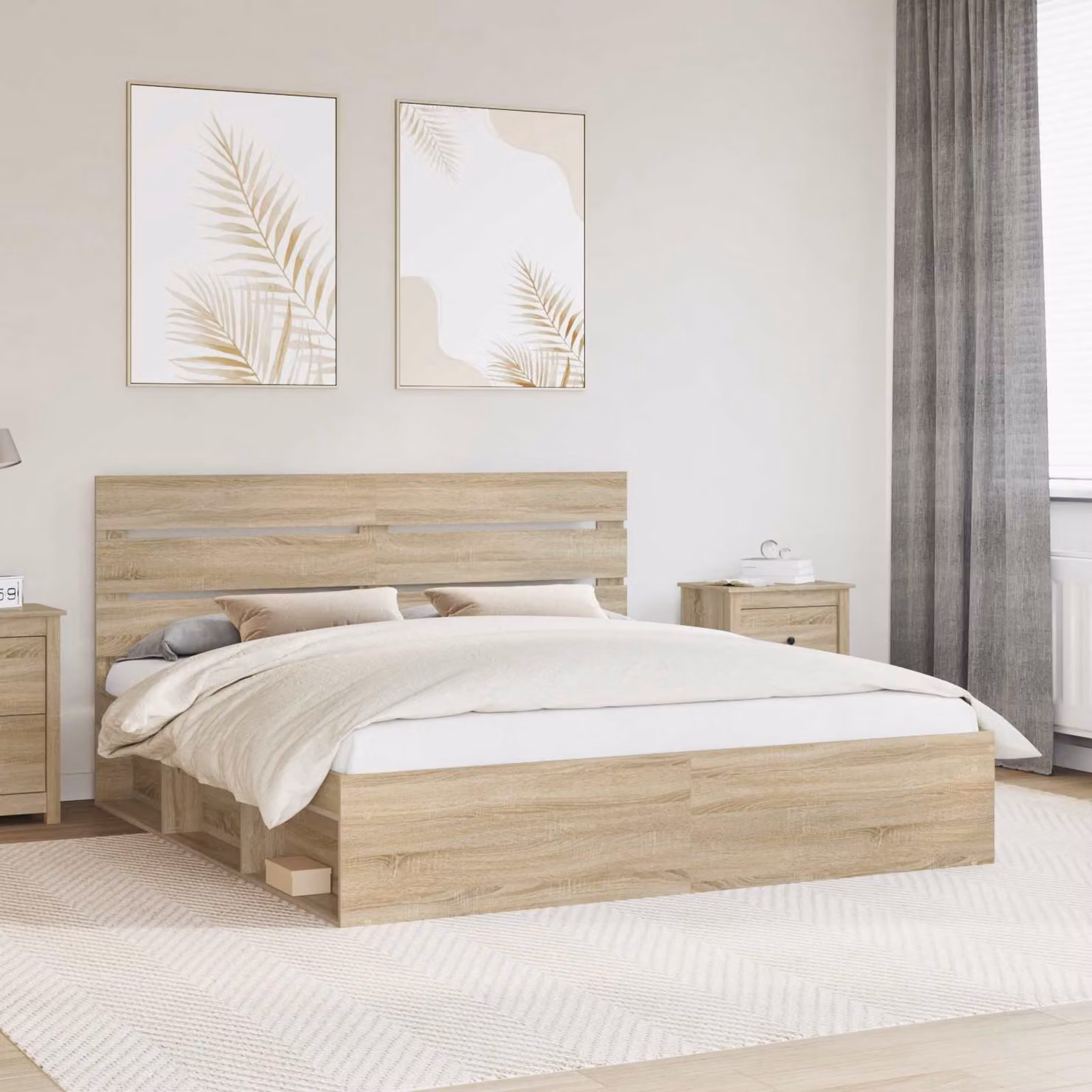 Struttura del letto Sonoma vidaXL in pino massello, colore beige/marrone, L/P/H: 200 x 200 x 206 cm