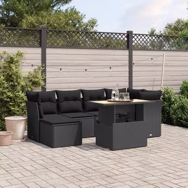 Set Divani da Giardino con Cuscini 7pz Nero Polyrattan 3275477