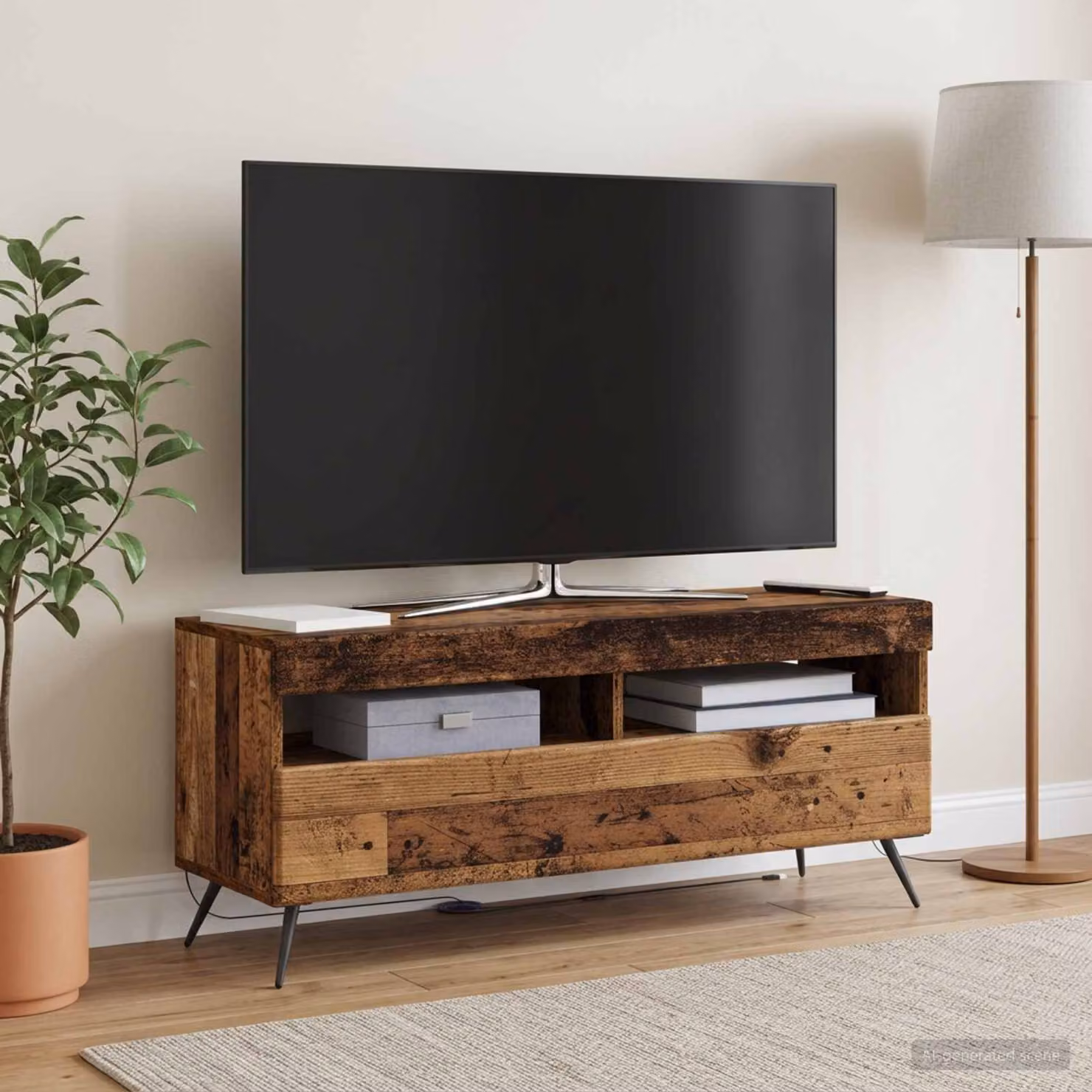 Mobile TV vidaXL in legno antico e ingegnerizzato marrone con illuminazione integrata e scomparti multimediali L: 100 cm, P: 35 cm, H: 43 cm
