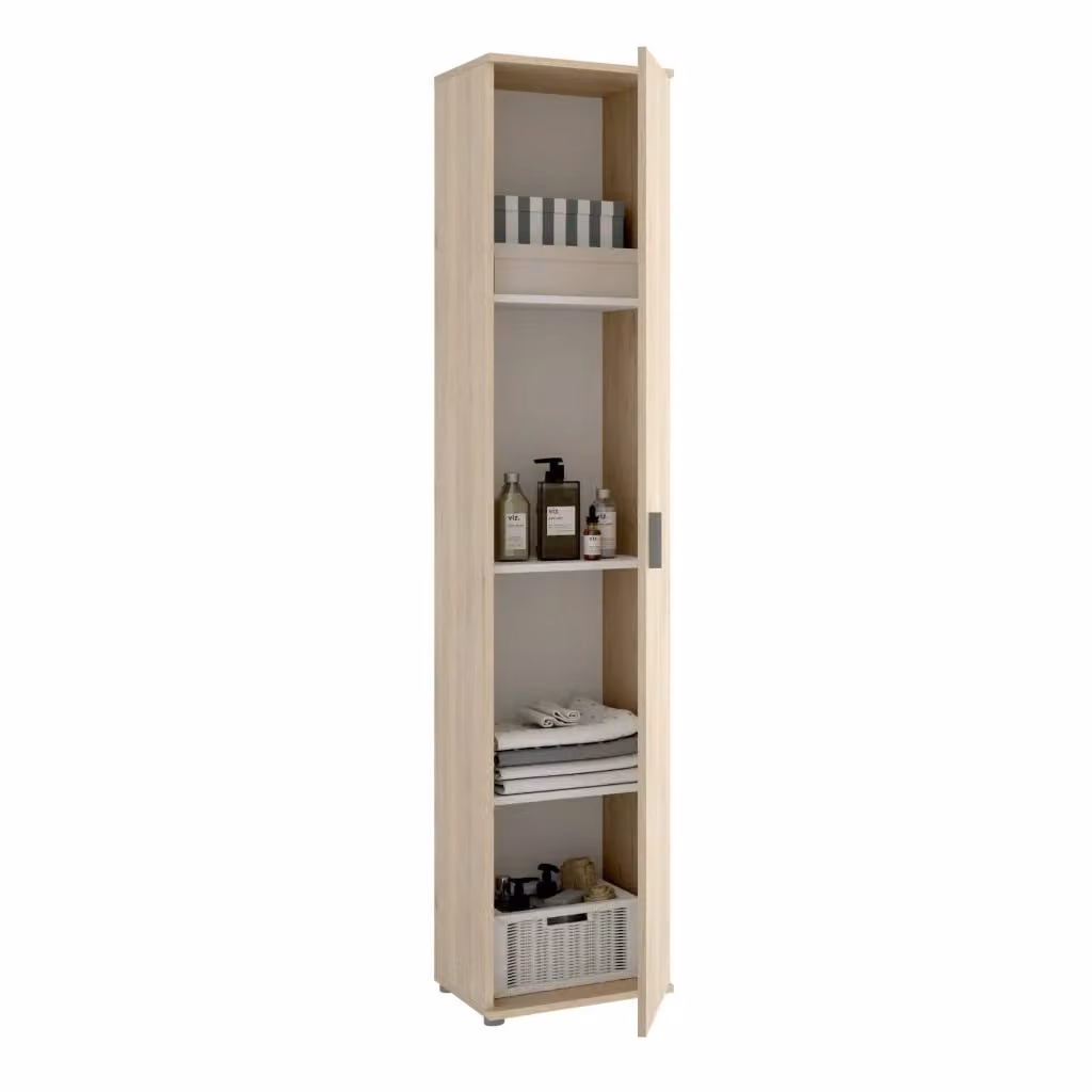 Colonna bagno Arrow DMORA, Mobile pensile moderno a 1 anta con ripiani interni, L/P/H: 39 x 35 x 190 cm, Rovere – 2