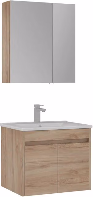 Set mobile lavabo con specchio (2 pezzi) "Side 65 v2" - 65 x 45 x 52 cm - Rovere