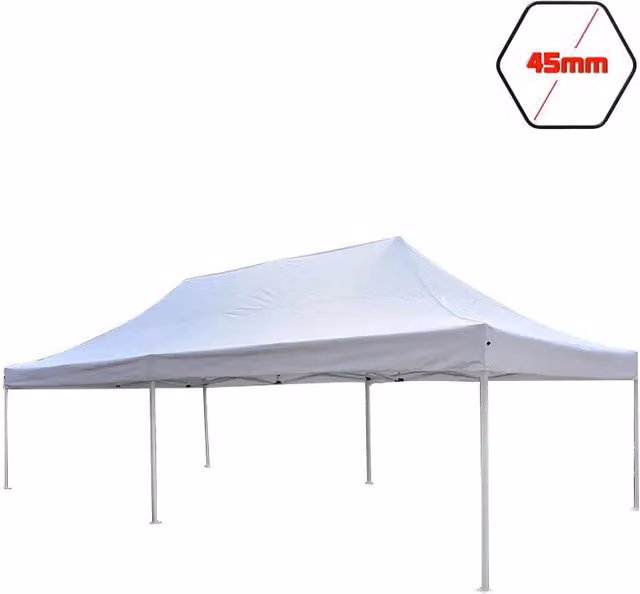 Gazebo 3x6 m bianco SENZA laterali pieghevole alluminio piantone esagonale 45mm portatile estendibile richiudibile estensibile acciaio per fiere eventi stand chiosco tenda tendone mercato mercatino