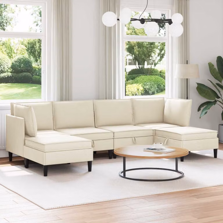 Set di mobili per il soggiorno vidaXL da 6 pezzi in tessuto beige con design moderno a forma di L e reversibile