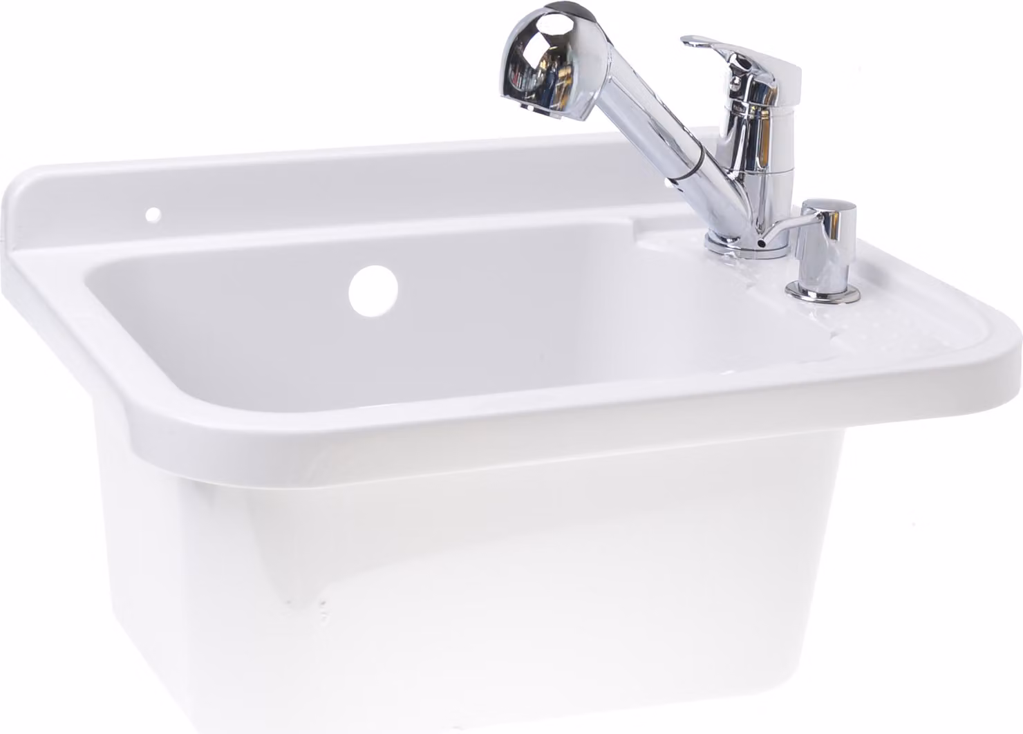 Aqbau Lavello con rubinetto, set di lavandino bianco, 50 cm, con miscelatore estraibile con una sola mano, lavandino, cantina