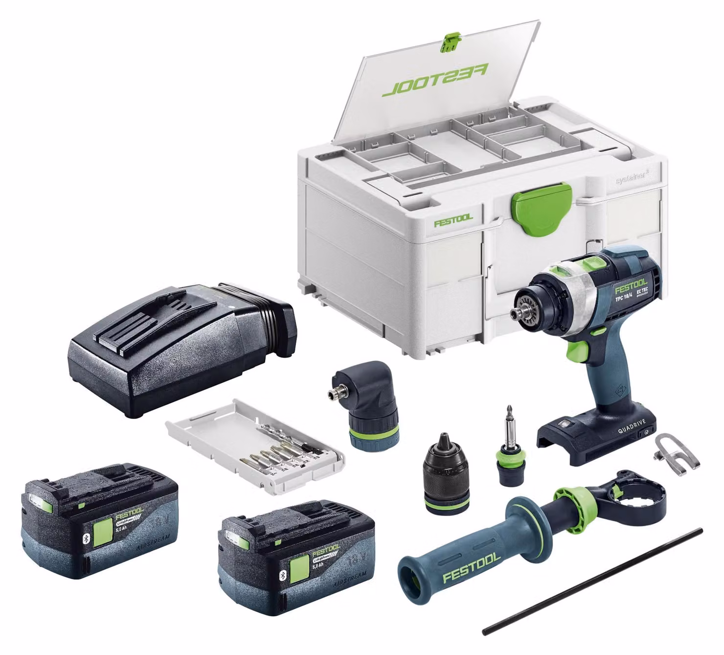 Set base Festool TPC 18/4: avvitatore a percussione a batteria 18 V 75 Nm Brushless + 2 batterie da 5,0 Ah + caricabatterie + Systainer