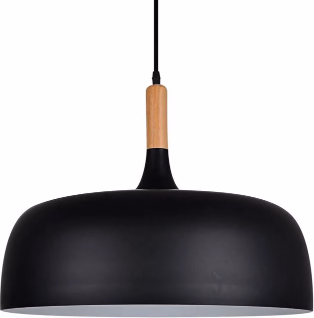 Lampada a sospensione LÚZETE Leah in alluminio e legno, colore nero, diametro 48 cm – 1