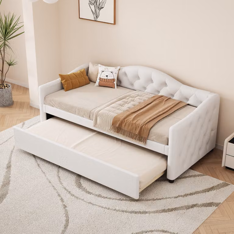 okwish Divano letto 90x200 cm con letto estraibile 90x190 cm e rete, divano letto, letto per bambini, letto per studenti (senza materasso) - beige