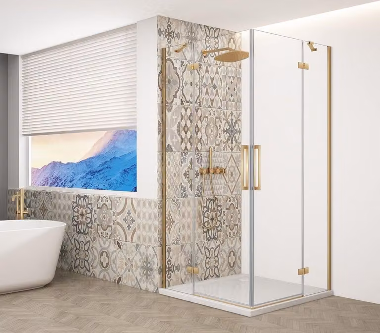 Cabina doccia Gelco TRINITY GOLD MATT, rettangolare, 1200x1000mm, ingresso angolare, vetro trasparente - GT2210-12C-G